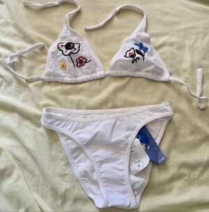 White Floral Embroidered Bikini Set
